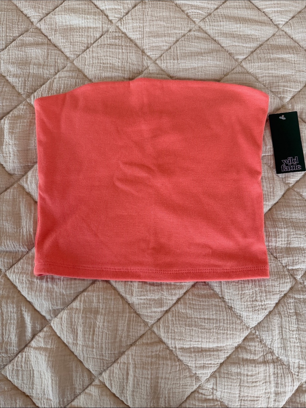 wild fable Coral-Pink Strapless Ribbed Mini Skirt